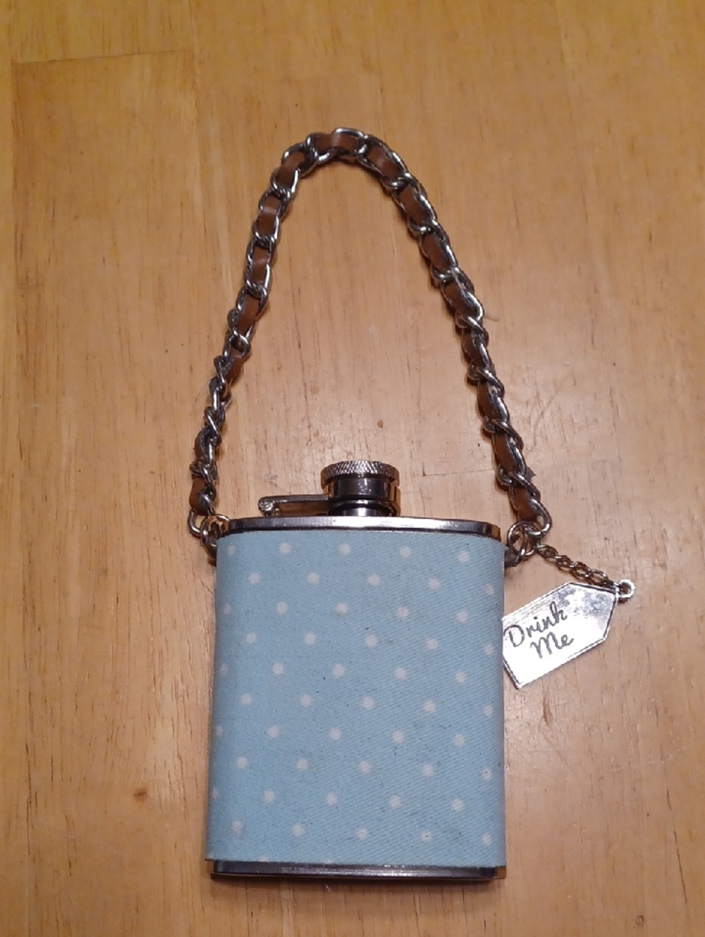 Wink Light Blue Polka Dot Wristlet 3 ounce Flask